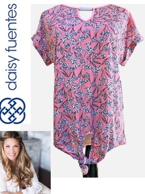 Daisy Fuentes Pink Floral Keyhole Tie-Front Top